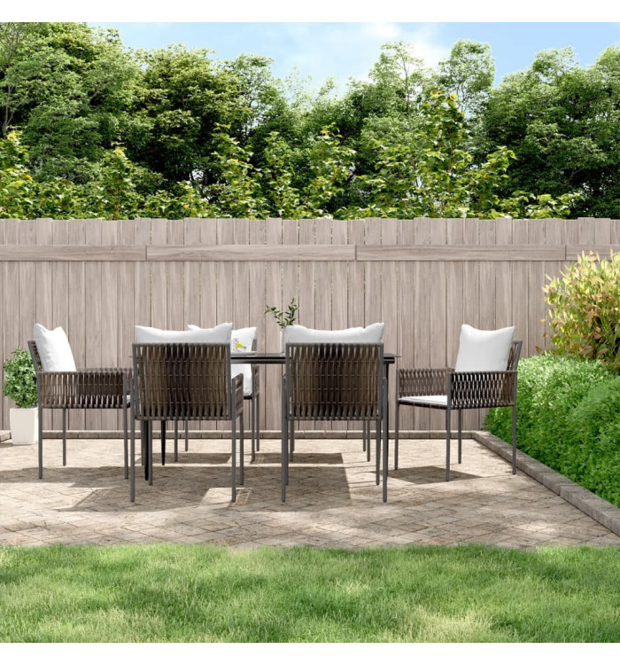 Ensemble à manger de jardin 7 pcs coussins résine tressée acier | Mobilier & Déco