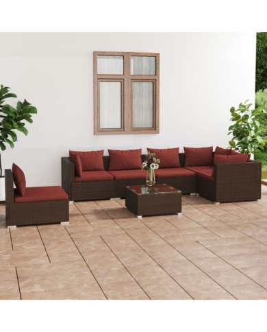Salon de jardin 7 pcs avec coussins Résine tressée Marron | Mobilier & Déco