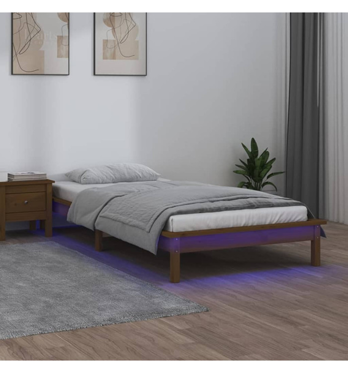Cadre de lit à LED sans matelas 90x190 cm bois massif | Mobilier & Déco