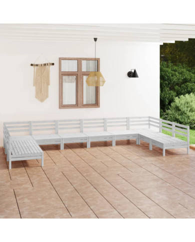 Salon de jardin 10 pcs Blanc Bois de pin massif | Mobilier & Déco