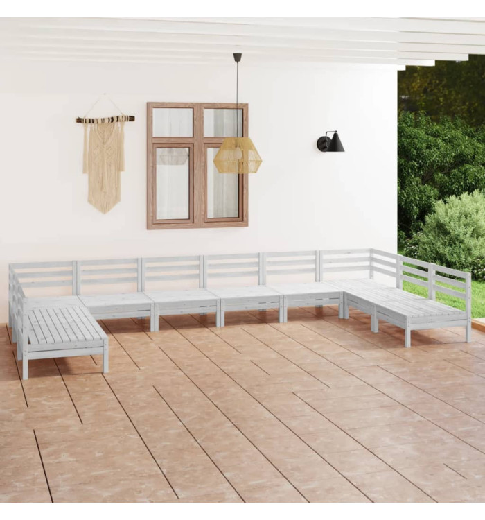 Salon de jardin 10 pcs Blanc Bois de pin massif | Mobilier & Déco