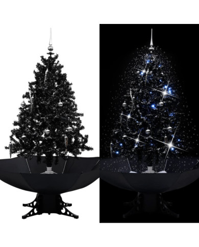 Arbre de Noël neigeux avec base de parapluie Noir 140 cm PVC | Mobilier & Déco