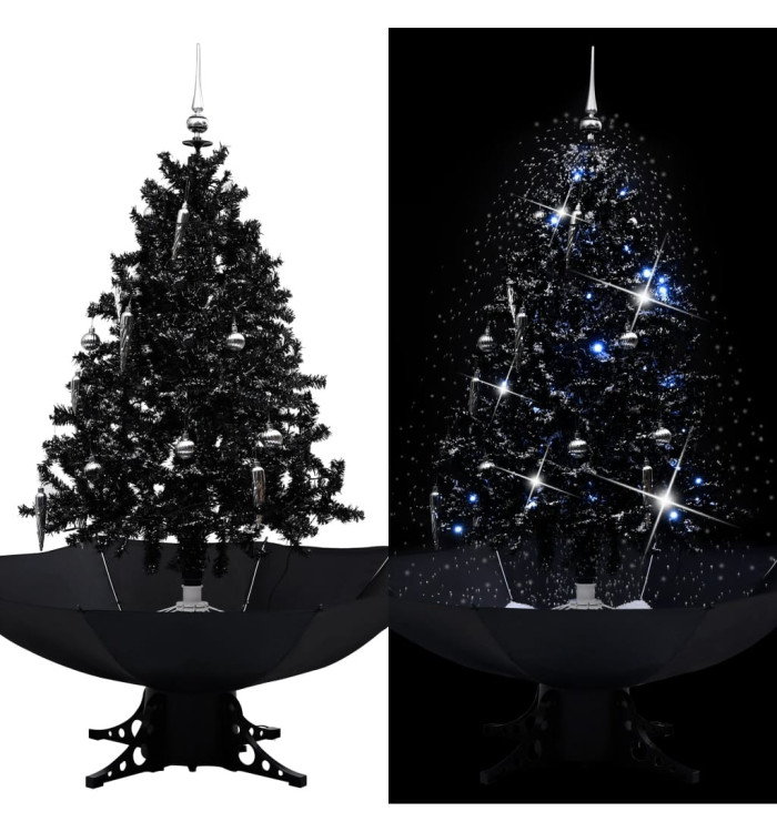 Arbre de Noël neigeux avec base de parapluie Noir 140 cm PVC | Mobilier & Déco