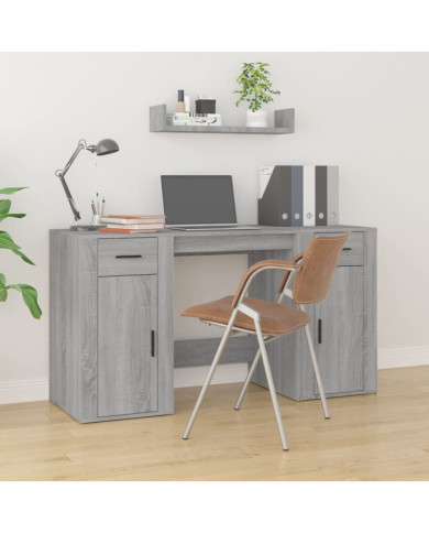 Bureau avec armoire sonoma gris bois d'ingénierie | Mobilier & Déco