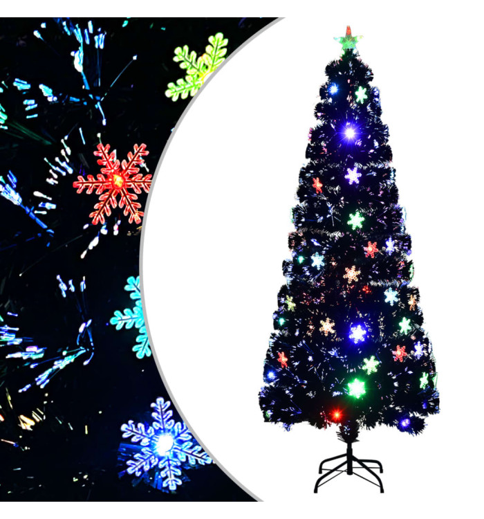 Sapin de Noël et flocons de neige LED Noir 240 cm Fibre optique | Mobilier & Déco