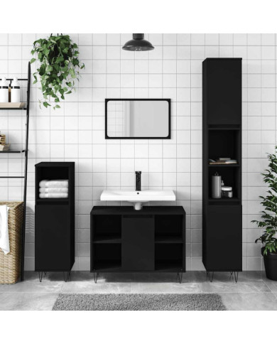 Armoire de salle de bain noir 80x33x60 cm bois d'ingénierie | Mobilier & Déco
