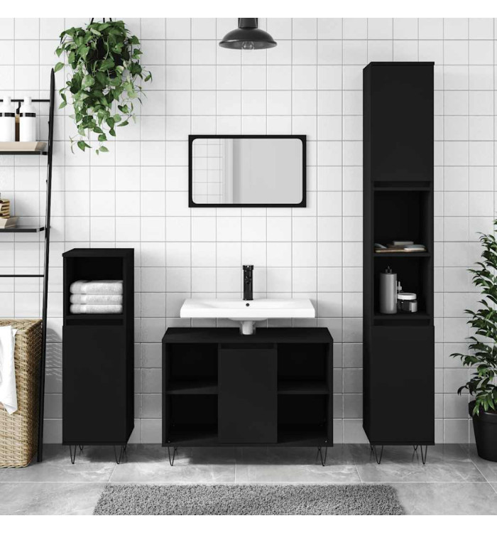 Armoire de salle de bain noir 80x33x60 cm bois d'ingénierie | Mobilier & Déco