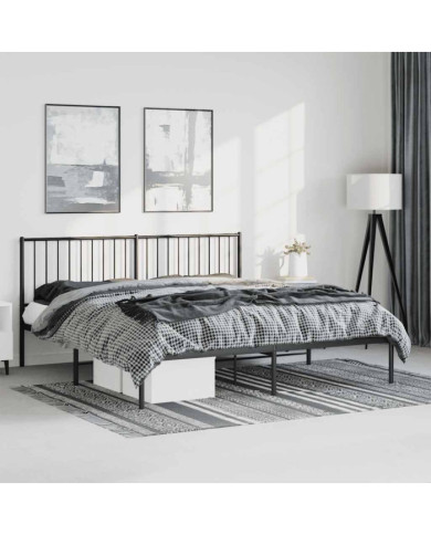 Cadre de lit métal sans matelas avec tête de lit noir 183x213cm | Mobilier & Déco
