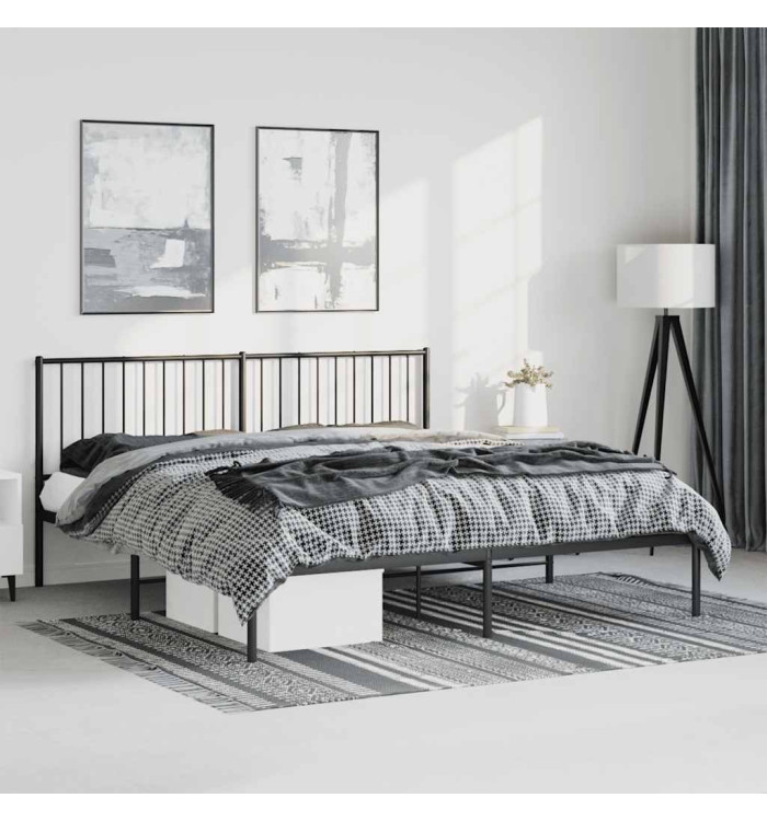 Cadre de lit métal sans matelas avec tête de lit noir 183x213cm | Mobilier & Déco