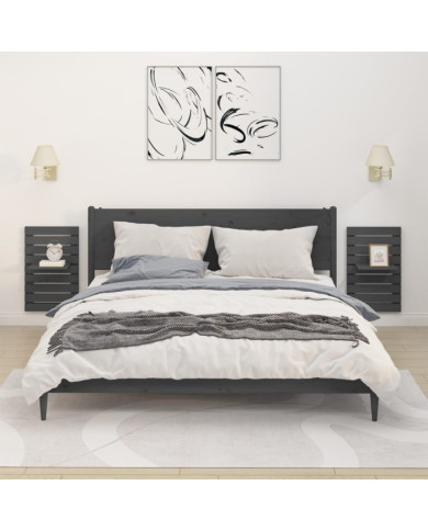 Étagères de chevet murales 2 pcs Gris Bois de pin massif | Mobilier & Déco