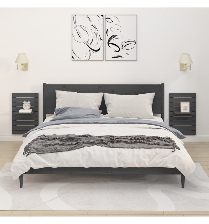 Étagères de chevet murales 2 pcs Gris Bois de pin massif | Mobilier & Déco