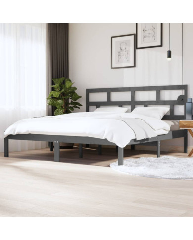 Cadre de lit sans matelas Gris Bois de pin massif 200x200 cm | Mobilier & Déco