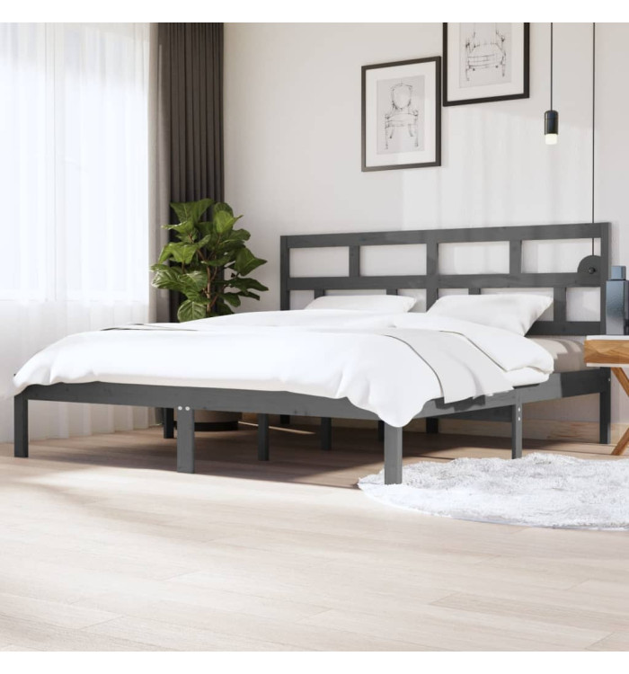 Cadre de lit sans matelas Gris Bois de pin massif 200x200 cm | Mobilier & Déco