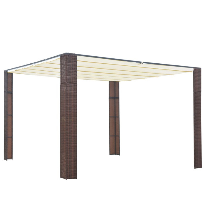 Tonnelle avec toit Résine tressée 300x300x200cm Marron et crème | Mobilier & Déco