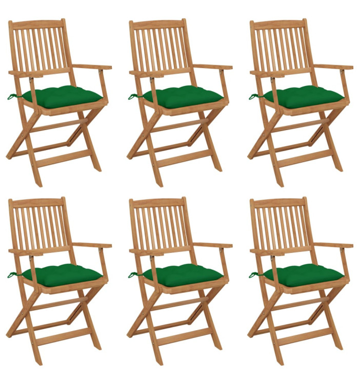 Chaises pliables de jardin lot de 6 avec coussins Bois d'acacia | Mobilier & Déco