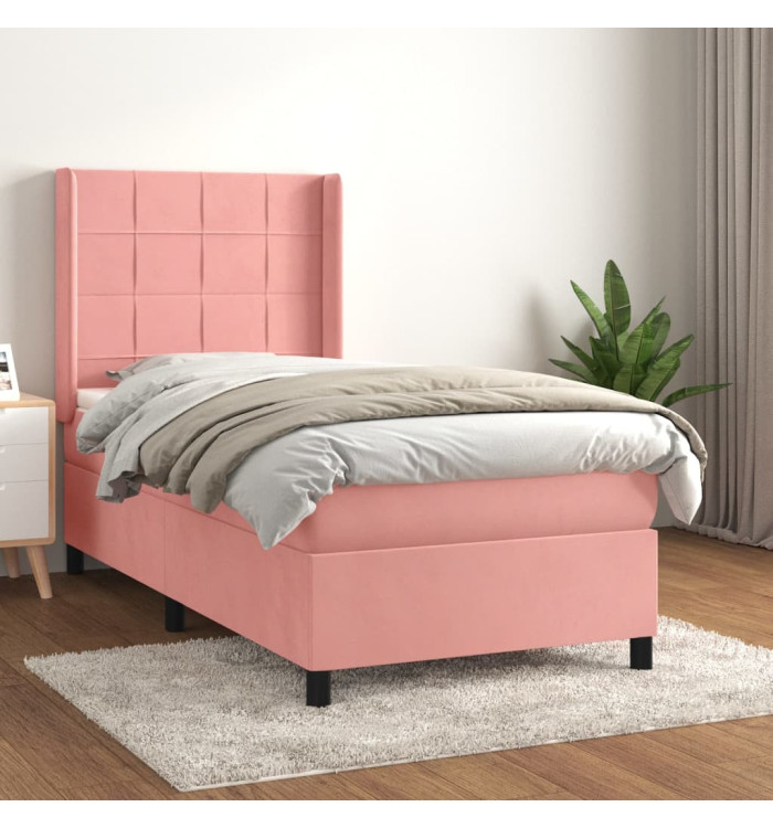 Sommier à lattes de lit avec matelas Rose 90x200 cm Velours | Mobilier & Déco