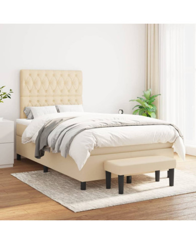 Sommier à lattes de lit avec matelas Crème 120x200 cm Tissu | Mobilier & Déco