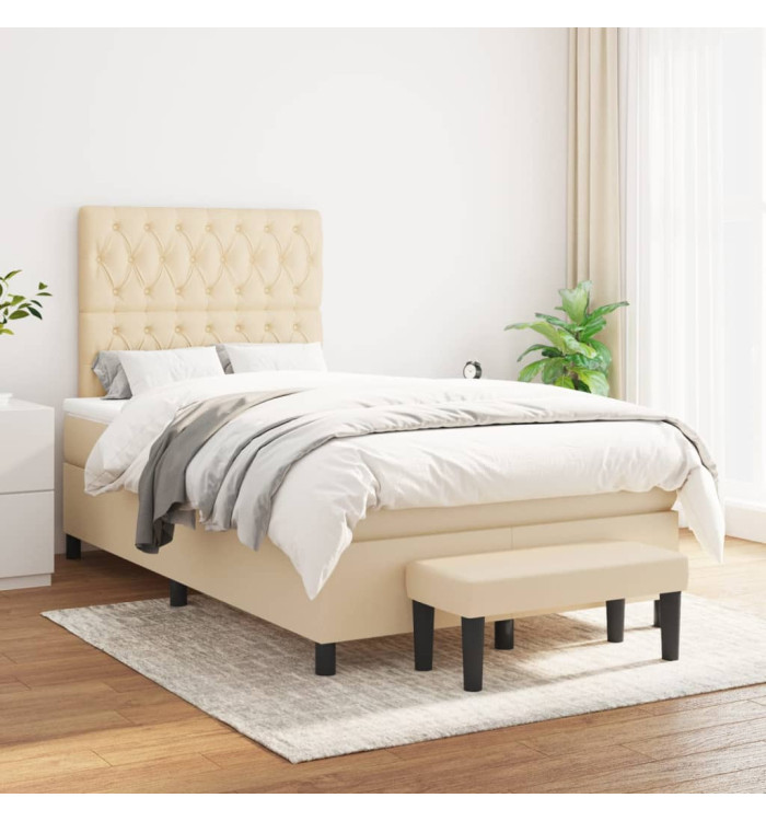 Sommier à lattes de lit avec matelas Crème 120x200 cm Tissu | Mobilier & Déco