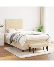 Sommier à lattes de lit avec matelas Crème 120x200 cm Tissu | Mobilier & Déco
