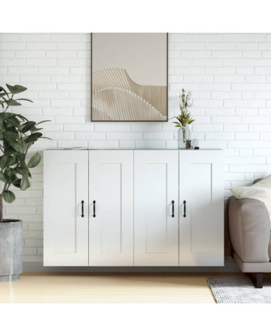 Armoires murales 2 pcs blanc brillant bois d'ingénierie | Mobilier & Déco