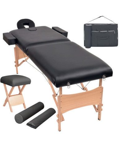 Table de massage pliable et tabouret 10 cm d'épaisseur Noir | Mobilier & Déco