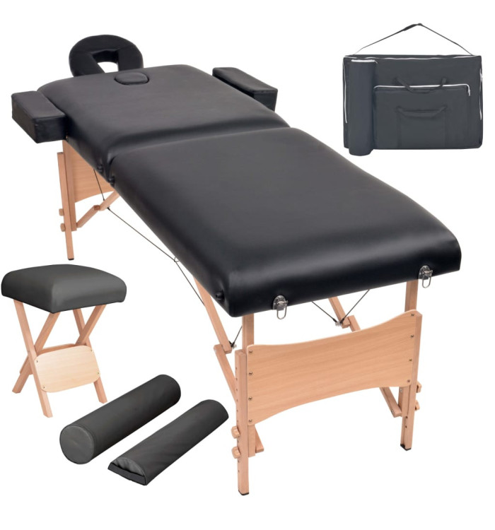 Table de massage pliable et tabouret 10 cm d'épaisseur Noir | Mobilier & Déco