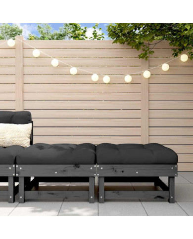Repose-pieds de jardin coussins lot de 2 gris bois pin massif | Mobilier & Déco