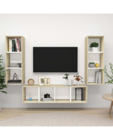 Ensemble de meubles TV 3pcs Blanc chêne sonoma Bois ingénierie | Mobilier & Déco