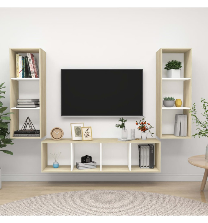 Ensemble de meubles TV 3pcs Blanc chêne sonoma Bois ingénierie | Mobilier & Déco