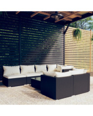Salon de jardin 8 pcs avec coussins noir résine tressée | Mobilier & Déco