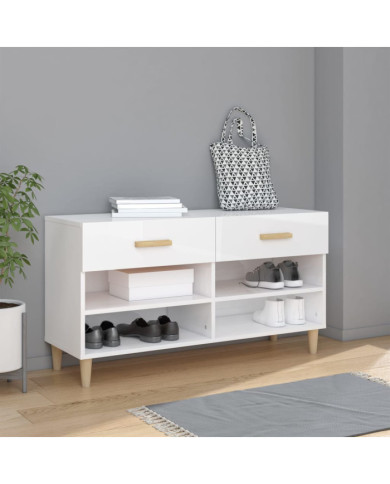 Armoire à chaussure Blanc brillant 102x35x55 cm Bois ingénierie | Mobilier & Déco