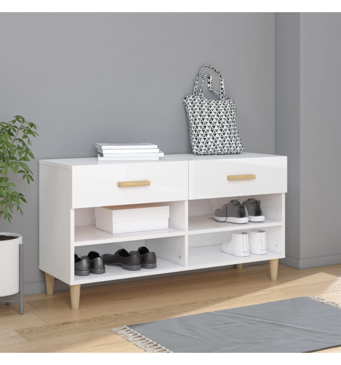 Armoire à chaussure Blanc brillant 102x35x55 cm Bois ingénierie | Mobilier & Déco