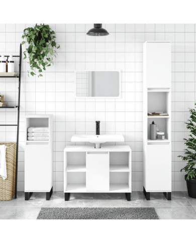 Ensemble de meubles salle de bain 3 pcs blanc bois d'ingénierie | Mobilier & Déco