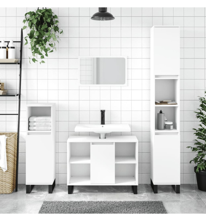 Ensemble de meubles salle de bain 3 pcs blanc bois d'ingénierie | Mobilier & Déco