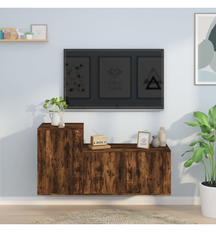 Ensemble de meubles TV 2 pcs Chêne fumé Bois d'ingénierie | Mobilier & Déco