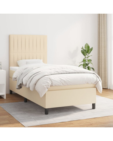 Sommier à lattes de lit avec matelas Crème 90x200 cm Tissu | Mobilier & Déco