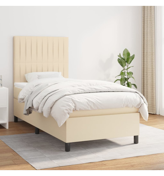 Sommier à lattes de lit avec matelas Crème 90x200 cm Tissu | Mobilier & Déco