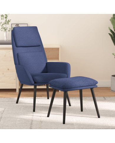 Chaise de relaxation avec tabouret Bleu Tissu | Mobilier & Déco