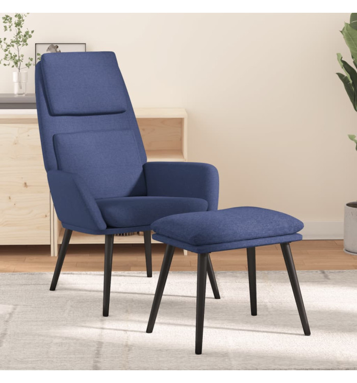 Chaise de relaxation avec tabouret Bleu Tissu | Mobilier & Déco
