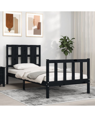 Cadre de lit sans matelas noir bois de pin massif | Mobilier & Déco