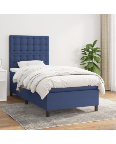 Sommier à lattes de lit avec matelas Bleu 90x190 cm Tissu | Mobilier & Déco