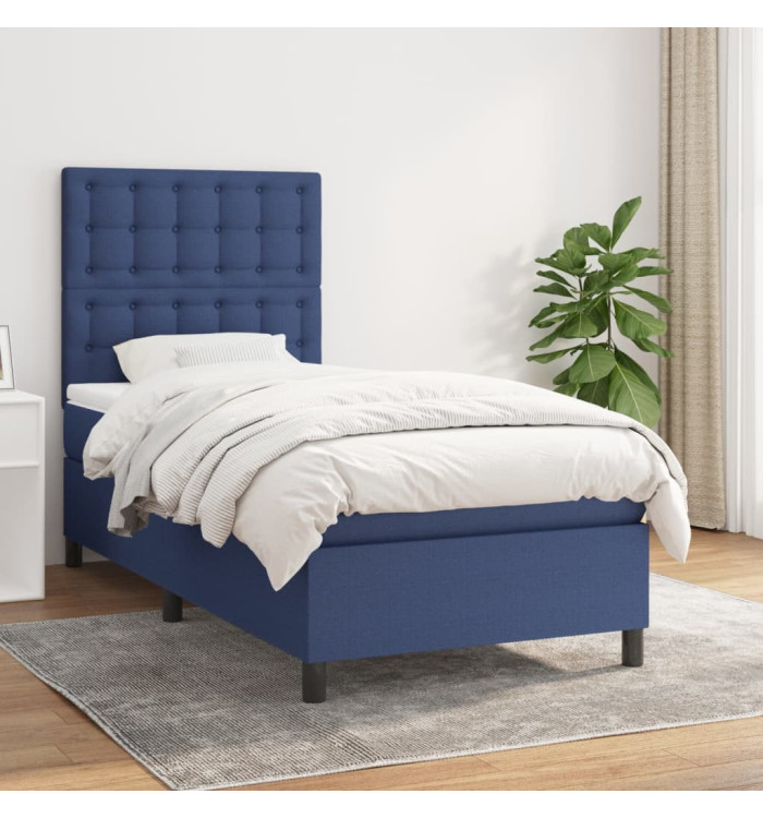 Sommier à lattes de lit avec matelas Bleu 90x190 cm Tissu | Mobilier & Déco