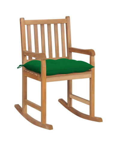 Chaise à bascule avec coussin vert Bois de teck solide | Mobilier & Déco