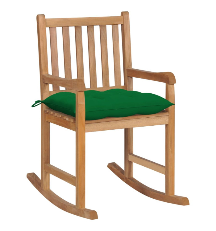 Chaise à bascule avec coussin vert Bois de teck solide | Mobilier & Déco