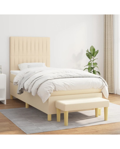 Sommier à lattes de lit et matelas Crème 90x190 cm Tissu | Mobilier & Déco