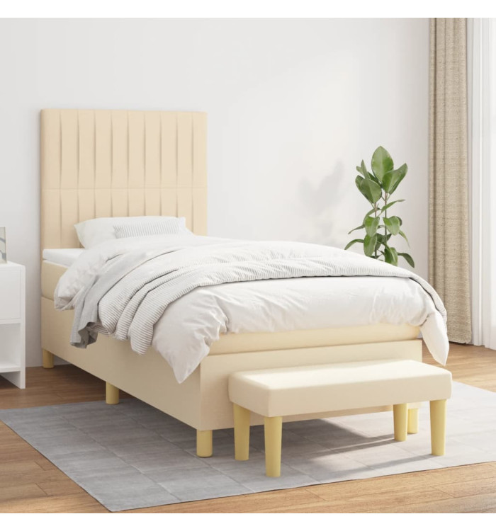 Sommier à lattes de lit et matelas Crème 90x190 cm Tissu | Mobilier & Déco