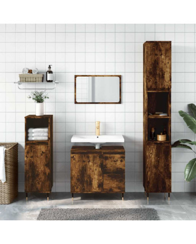 Armoire de bain chêne fumé 65x33x60 cm bois d'ingénierie | Mobilier & Déco