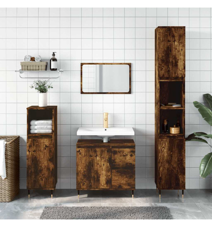 Armoire de bain chêne fumé 65x33x60 cm bois d'ingénierie | Mobilier & Déco