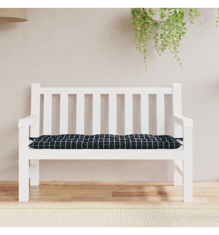 Coussin de banc de jardin carreaux noir 120x50x7 cm tissu | Mobilier & Déco
