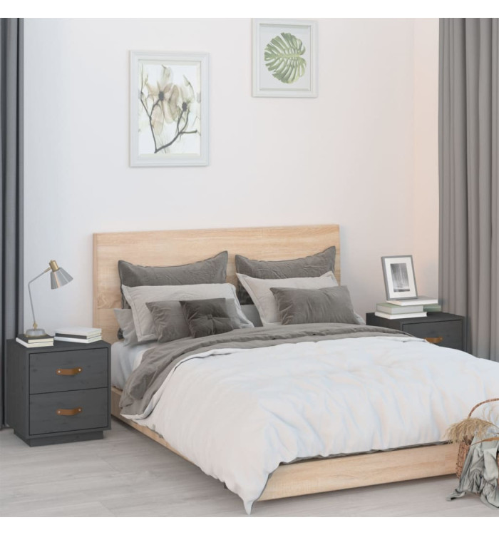   Tables de chevet 2 pcs Gris 40x34x45 cm Bois de pin massif | Mobilier & Déco